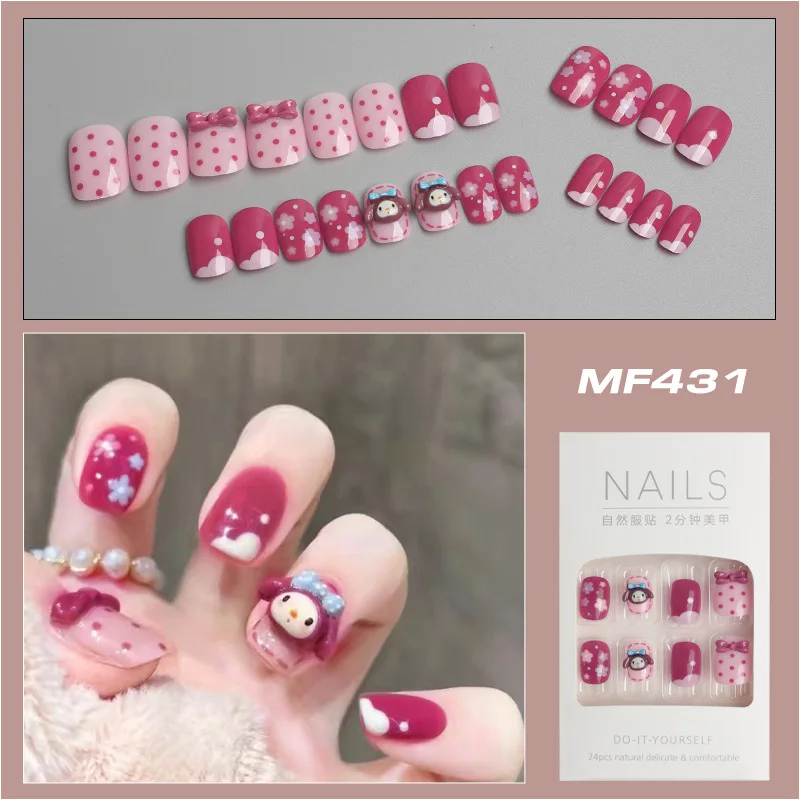 Kawaii аниме мультфильм одежда ногтей 3D милая Kuromi My Melody ногти готовый дизайн