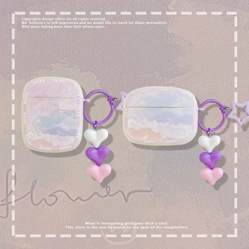 

Halo Dyed Purple Cloud Heart Pendant Case for Apple AirPods 1 2 3 Pro Cases Cover IPhone Bluetooth Earbuds Earphone AirPods Case