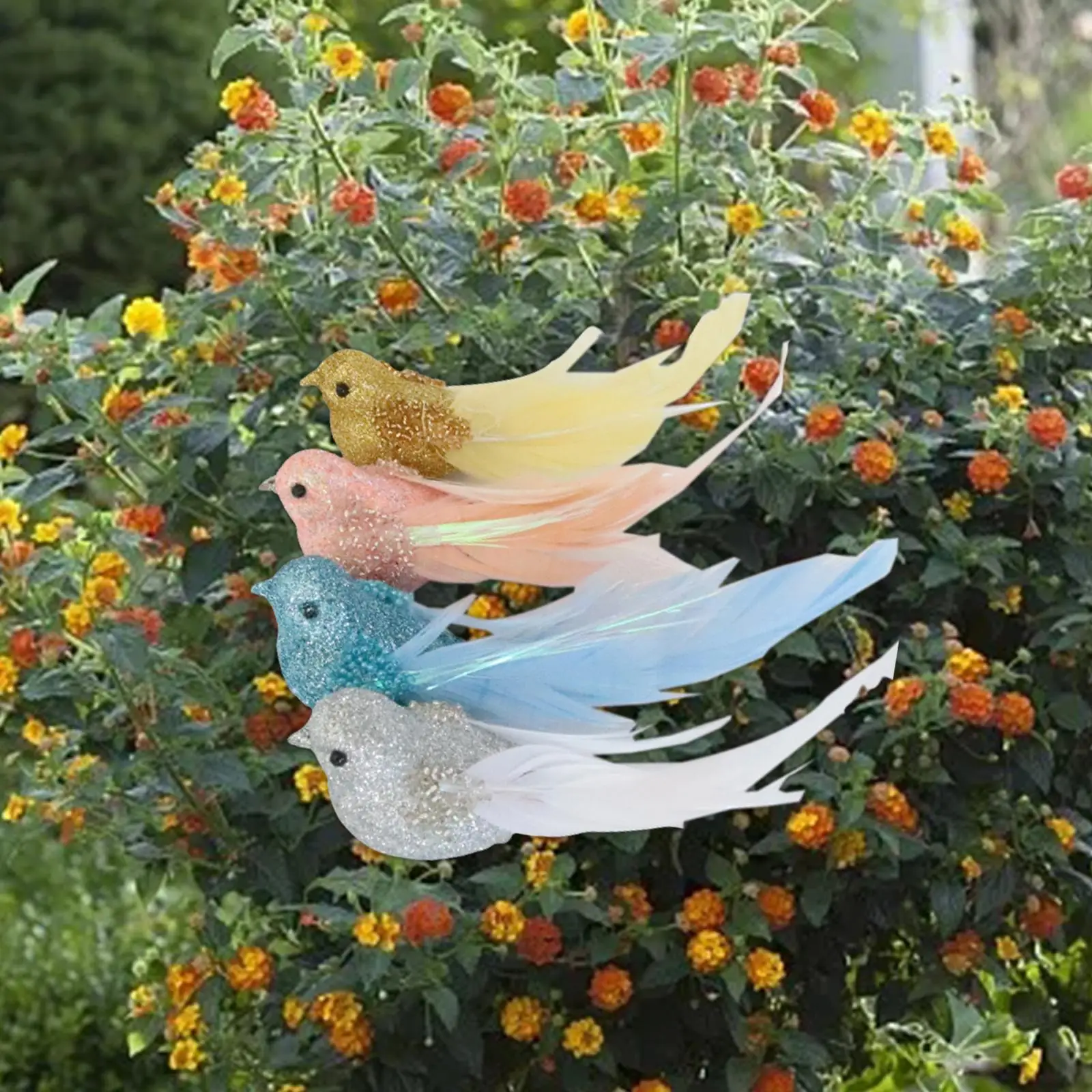 

4x Artificial Birds Ornament Figurine Foam Birds Realistic Feather Birds for Fairy Garden Flower Arrangements Wedding Home Decor