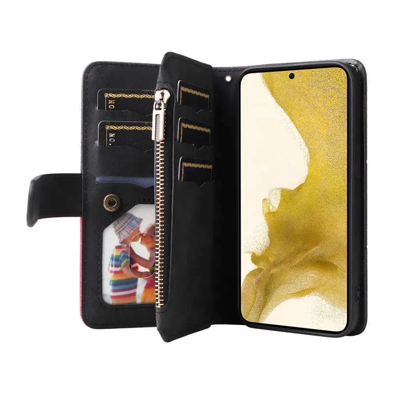 for SAMSUNG Galaxy S22 Wallet Phone Case, Premium PU  TPU Shockproof Folio Flip Stand Cover with Wrist Strap Card Slots Wallet P