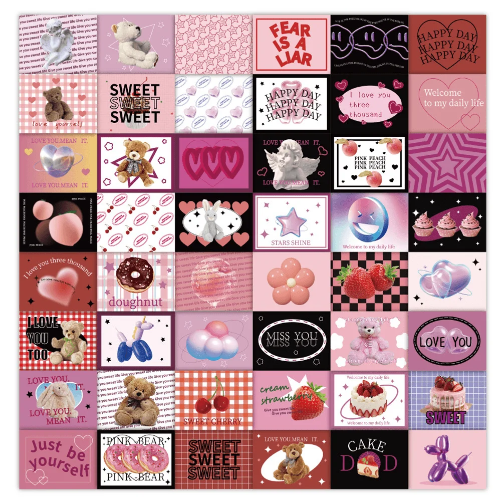 

60pcs Aesthetic Sweet Stickers For Suitcase Ipad Stationery Guitar Notebook DIY Scrapbook Kawaii Sticker Craft Supplies Vintage