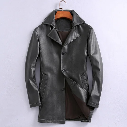 

Jackets Cuero High Slim Coat quality Genuine Leather Winter Male Jacket Deerskin Trench Men Business Chaqueta 2023 Hombre 100%