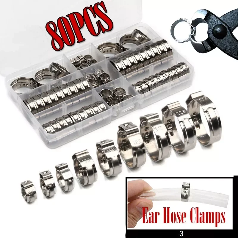 

Single Ear Stepless Hose Clamps 5.8-23.5mm Stainless Steel Hose Clamps Cinch Clamp Rings for Sealing Kinds of Hose