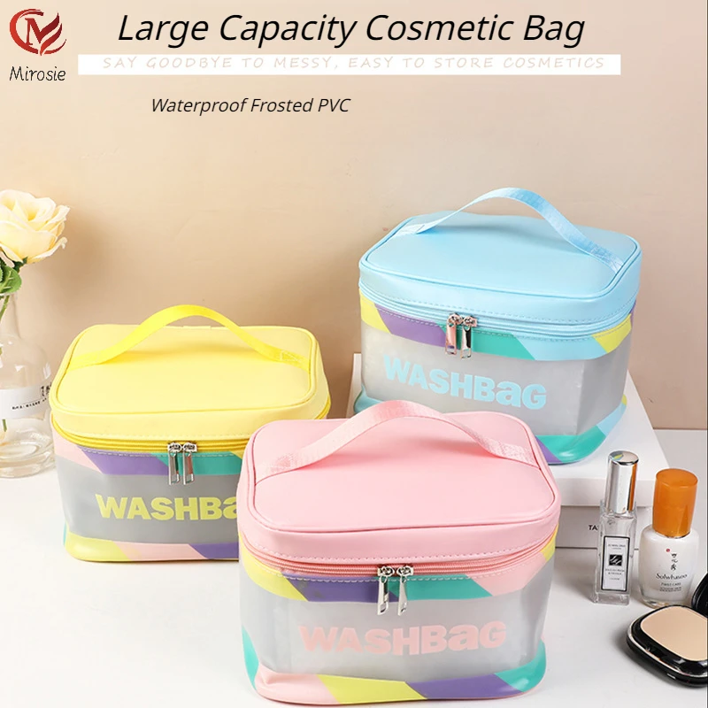 

Mirosie PVC Frosted Cosmetic Bag Waterproof Toiletry Bag Large-capacity Portable Personality Cute Makeup Storage Bag Organizer
