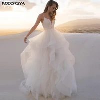 elegant a line deep v neck wedding dress luxury sleeveless spaghetti straps lace appliques bridal gown backless button train