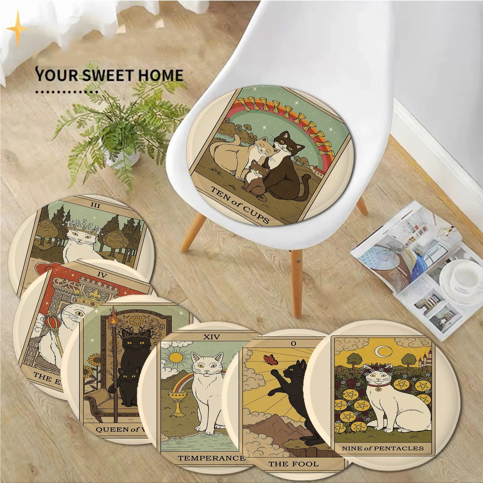 

Sun Star Empress Cat Tarot Creative Seat Cushion Office Dining Stool Pad Sponge Sofa Mat Non-Slip Chair Mat Pad