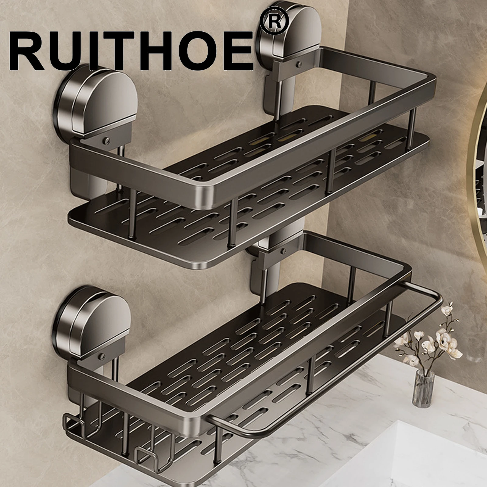 Полка для ванной комнаты на присоске без дрели настенная полка бутылки шампуня