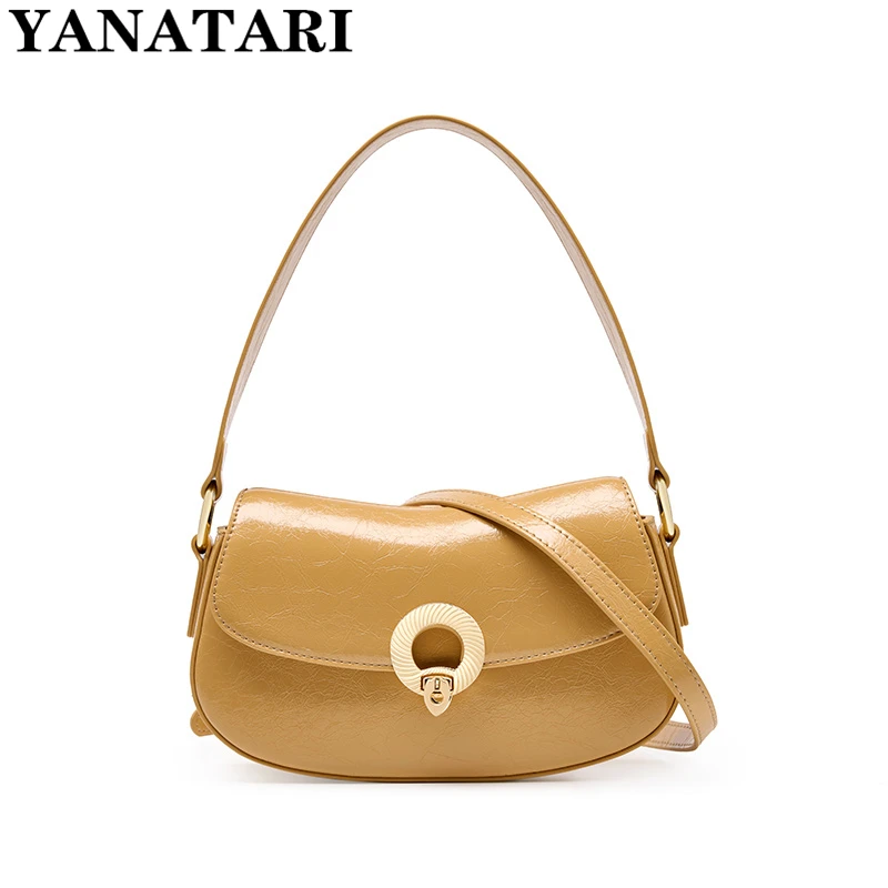 YANATARI Fashion Women Split Leather Axillary Bags  Retro Lady's Shoulder Bag Female Heart-Shaped Messenger Bags Flap Pocket