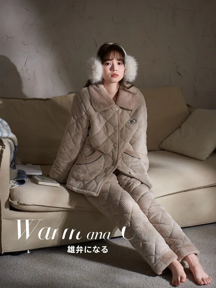 Зимние пижамы Mrs. Sili женские утолщенные трехслойные стеганые на флисовой