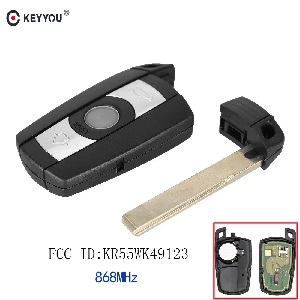 Фото KEYYOU 868 МГц 3 кнопки дистанционного ключа автомобиля для BMW E60 E61 E70 E71 E72 E81 E82 E87 E88 KR55WK49123 смарт-ключ №1