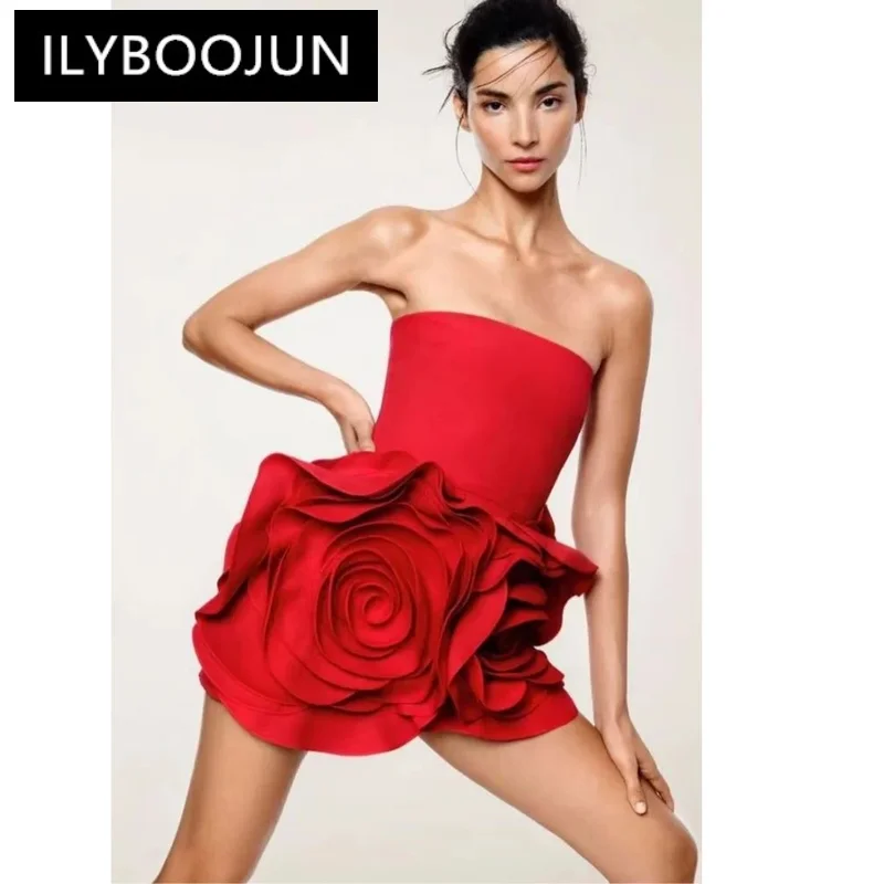 Новинка 2024 женское сексуальное облегающее платье без бретелек с цветами и