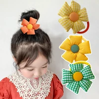 2022 new girls cute colorful plaid elastic hair bands for kid women cottons sunflower hair rope ponytail holder hair accessories