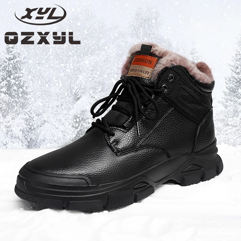 

Мужские ботинки QZXYL из натуральной кожи, хлопковые ботинки, Зимние флисовые теплые зимние ботинки для мужчин, качественная черная обувь Martin,...