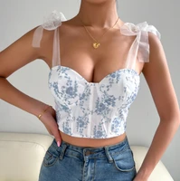 floral crop top corselets womens bustier bra buttons wraptop sweet female wedding white bralette vest sexy corset bras top