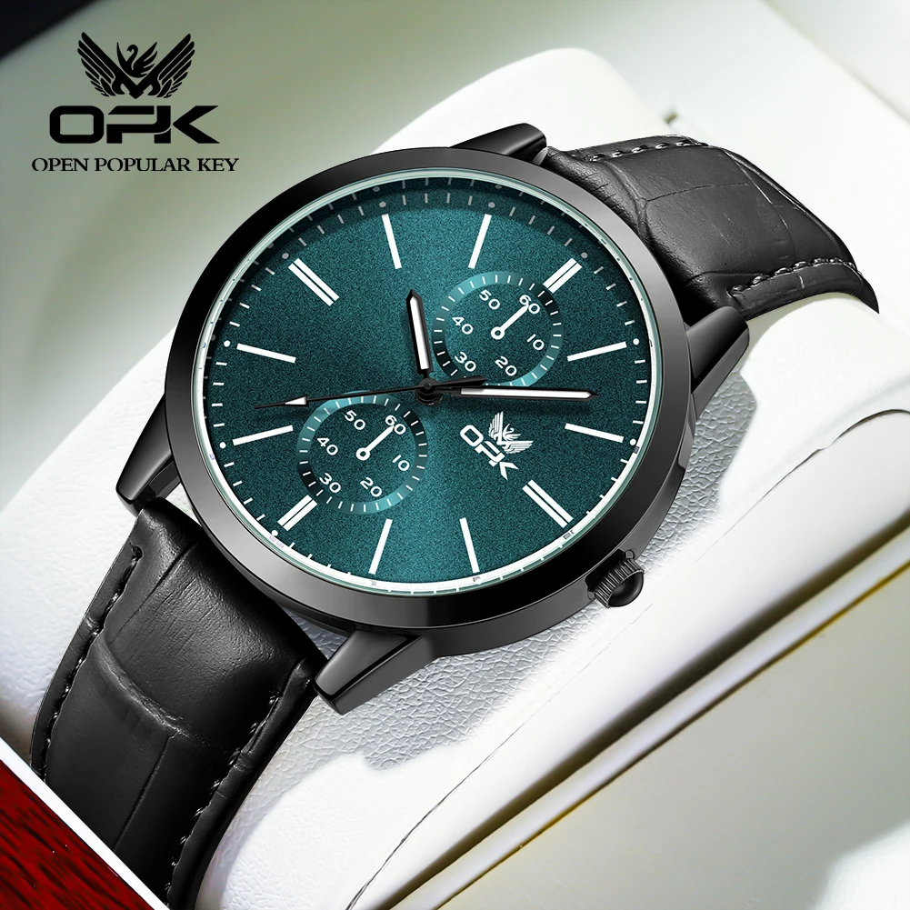 

OPK New Fashion Casual Quartz Watch For Men Waterproof Luminous Top Brand Original Men's Watches Simple Leather Man Wristwatch