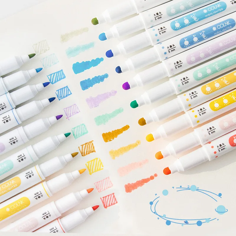 6pcs/set Ins Korean Maker Pen Double-head Graffiti Scrapbook Colorful Marker Pen for Student DIY Journal Diary Art Supplies