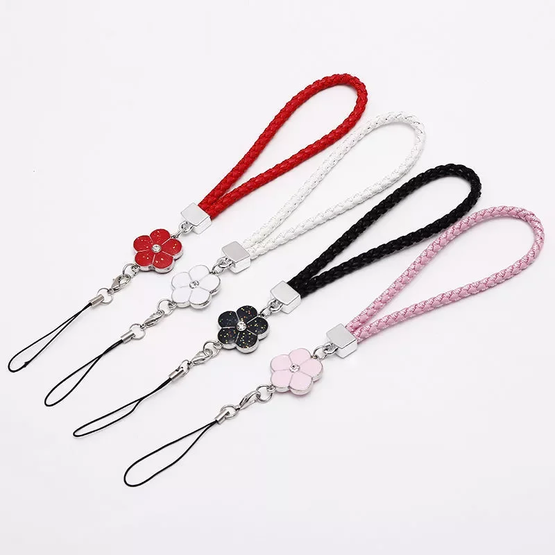 

1PC PU Leather Mobile Phone Strap Smart Phone Key Holder Ring Flower Lanyard Phone Accessory Cord Phone Hand Rope Keychain