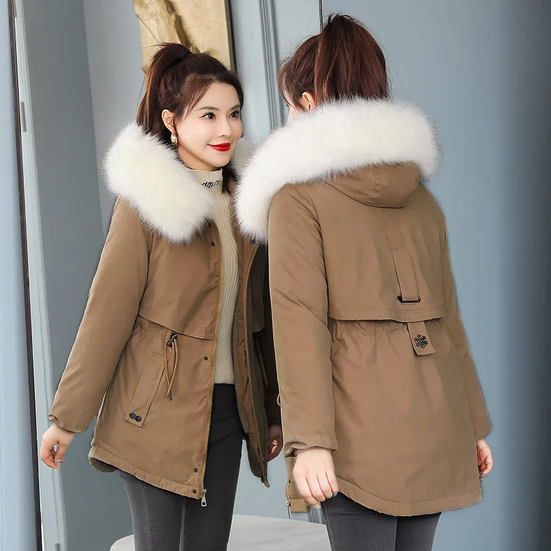 Women Loose Hooded Fur Collar Casual Black Thickening Jackets Long Parkas Winter Warm Down Cotton Padded Coats Female Overcoat