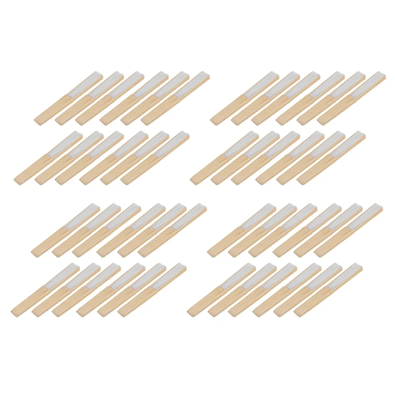 

48 Pack Hand Held Fans White Paper Fan Bamboo Folding Fans Handheld Folded Fan For Church Wedding Gift, Party Favors