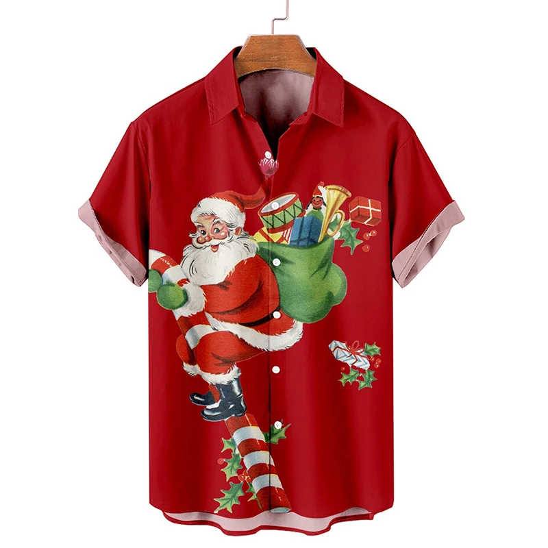

Badassdude Cartoon Christmas Father Men's Casual Short Sleeved Shirt