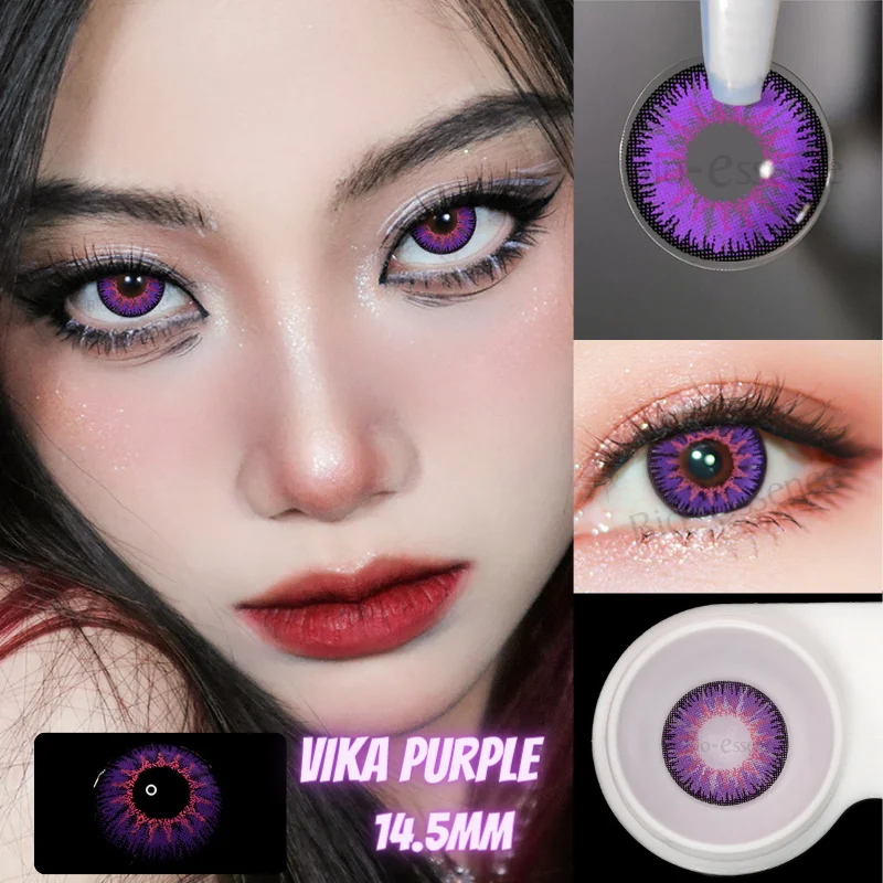 Bio-essence 1 Pair Colored Contacts Lenses Yearly Use Vika Series Green Blue Purple Colorcon for Eyes Soft Pupils Fast Shipping