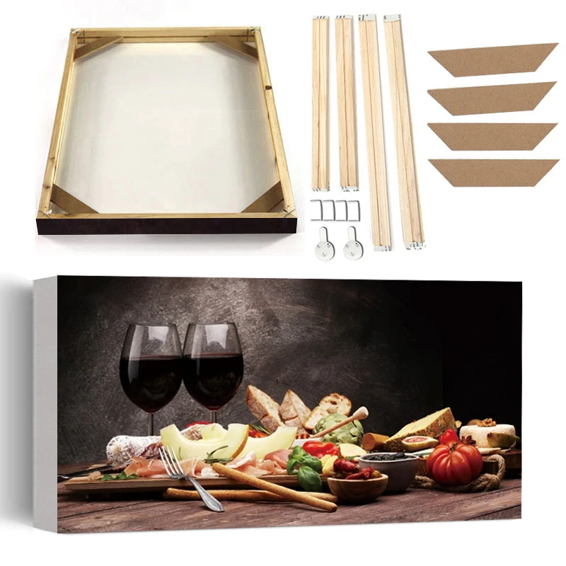 

Скандинавская настенная Картина на холсте с рамкой постер с изображением еды хлеба красного вина абстрактная картина для кухни столовой домашний декор