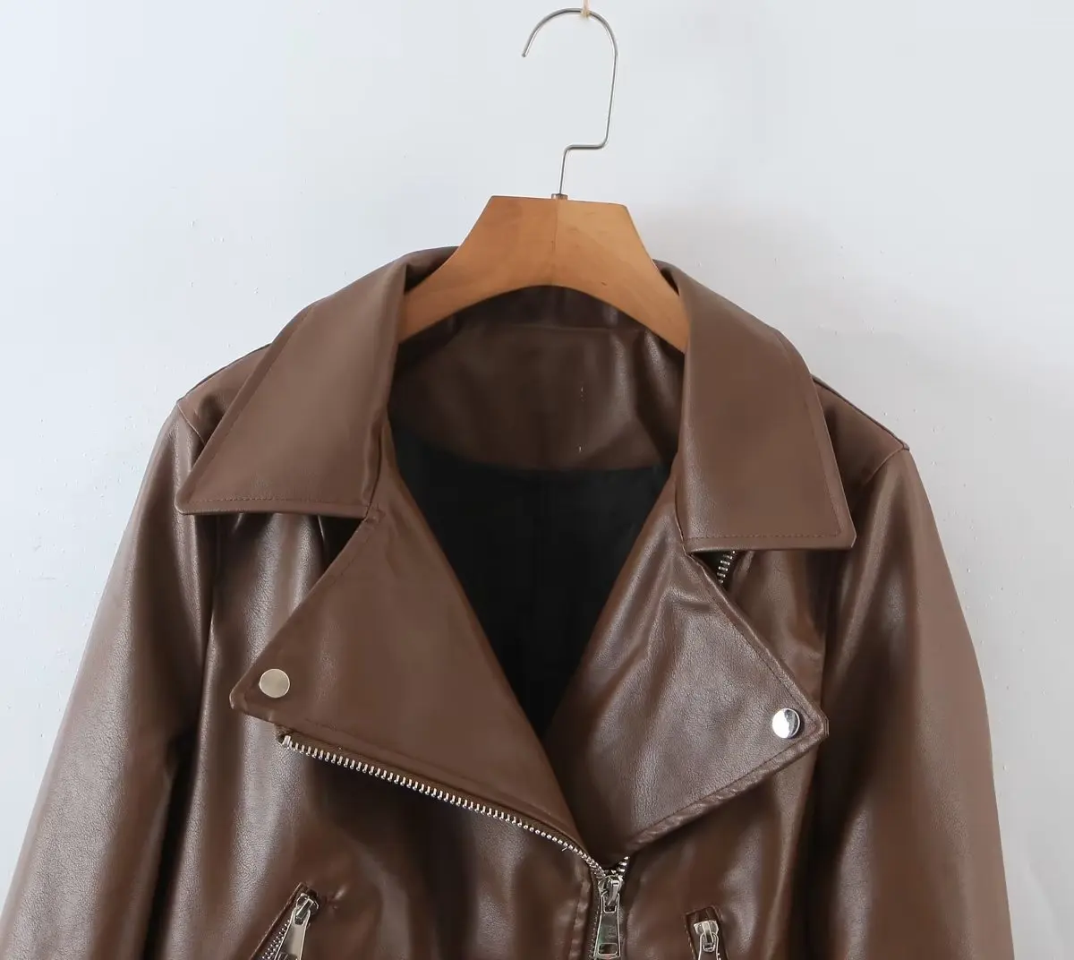 Brown Short Leather Coat Women's 2022 Autumn Vintage Loose PU Leather Motorcycle Skinny Leather Jacket Young Girl Short Clothes