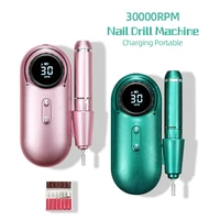 portable nail drill machine 30000rpm rechargeable manicure machine with cutter drill bits lcd display professional manicure tool