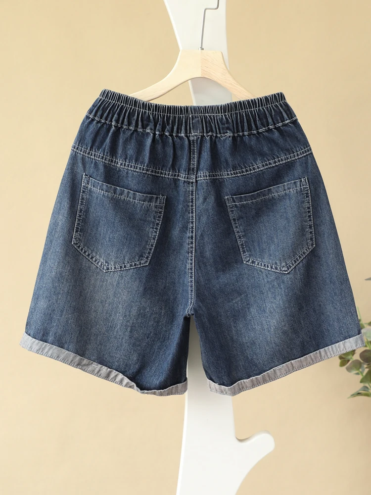 Summer Cartoon Patch Embroidered Denim Shorts Women's Clothes Loose Oversize Ripped Wide-Legged Hot Pants Thin Short-Length Pant