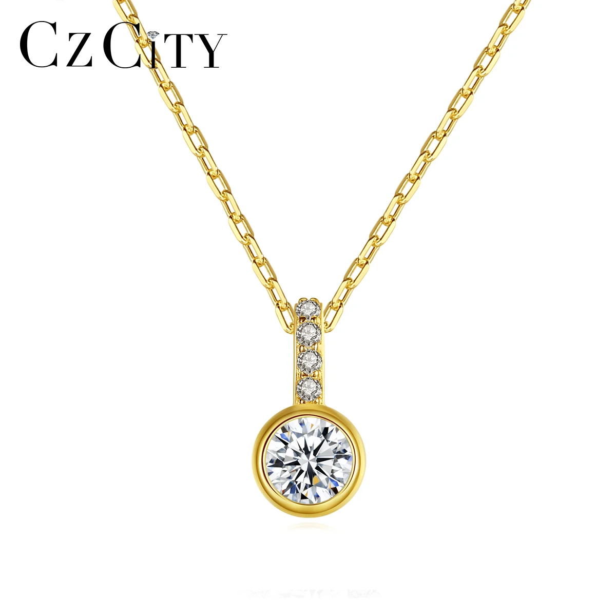 

CZCITY Simple CZ Pendant Necklaces For Women AAA Clear Cubic Zirconia Trendy Girls Wedding 925 Sterling Silver Fine Jewelry Gift