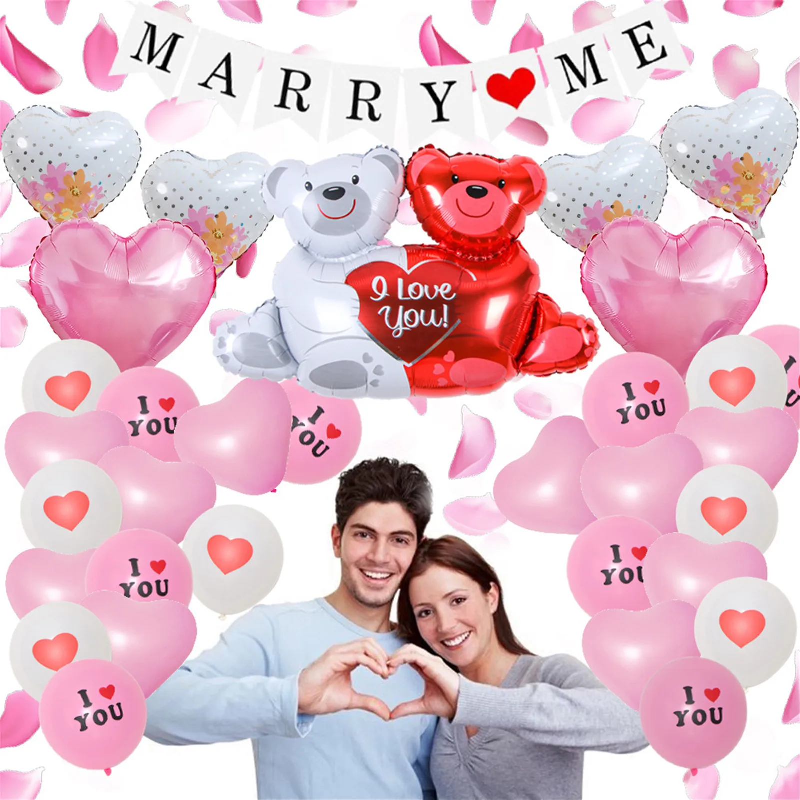 

I Love You Balloons Romantic I Love You Balloon Set Latex Balloon Garland Kit With Petals Love-Bear Balloons Decorations For