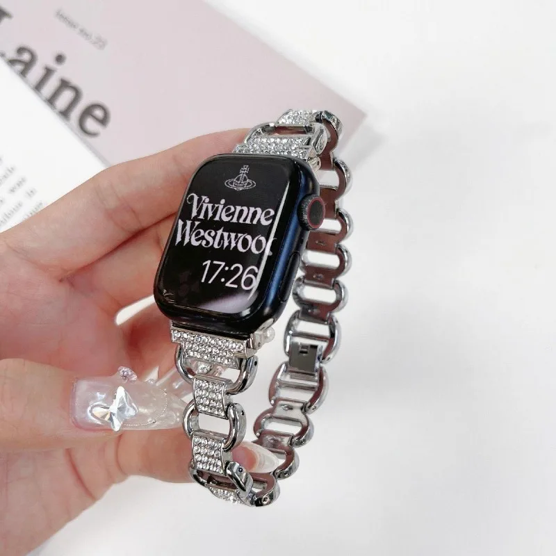 

Diamond Stainless Steel Loop Strap for Apple Watch Band 49 45 41 mm Luxury Metal Bracelet for iwatch 8 7 SE 6 5 3 38 40 44 40mm