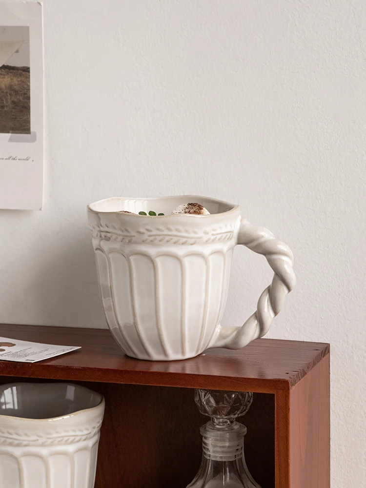 350 мл керамическая кружка жареное тесто круглая ручка винтажная для белого кофе