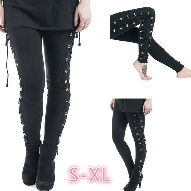 QNPQYX New Fall Casual Long Pants Gothic Office Lady Punk Style Women Leggings Plain Thin Cotton Straight Female Black Leggings