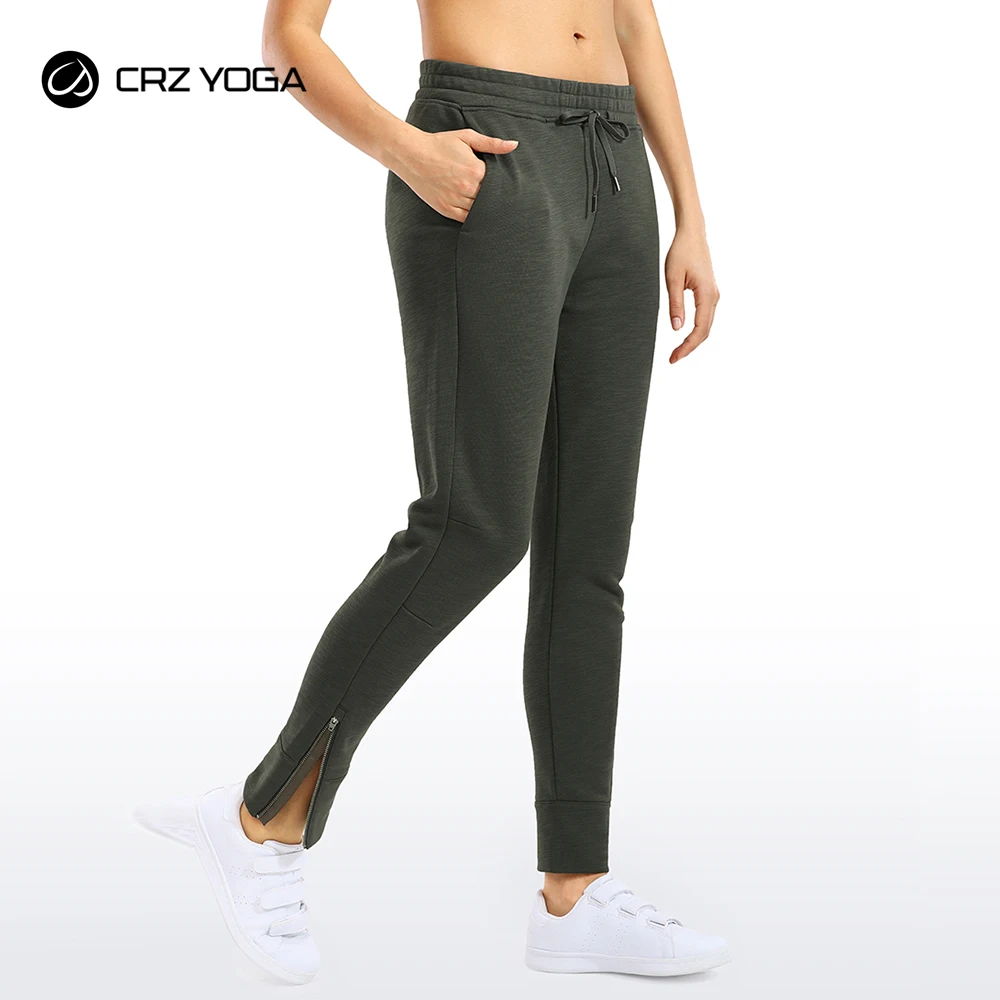 

CRZ YOGA Women's Jogger Sweatpants Cotton Workout Thick Pants with Pockets For Cold Weather--27 inches