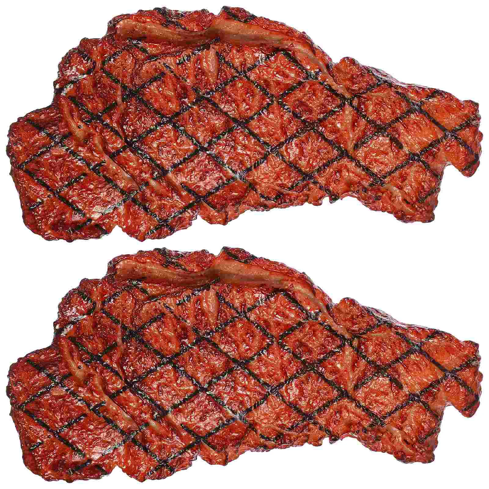 

2 Pcs Food Model Plush Pillow Fake Meat Artificial Steak Decors Accessories Toy Plastic Travel Props