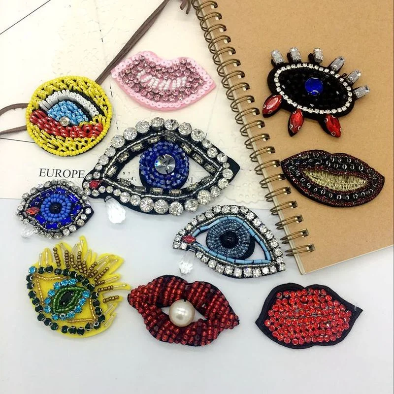 

10 Pieces Handwork Beads Crystal Diamond Accessory Lips Eyes Clothing hat Decoration Patch stickers Lace
