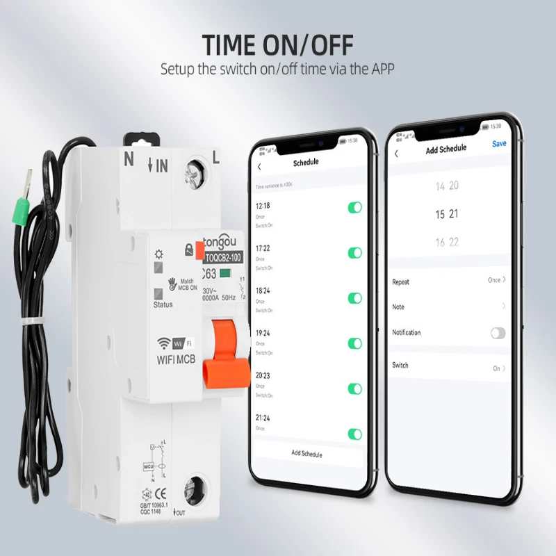 Беспроводная Автоматическая выключатель Tuya 63A с поддержкой Wi-Fi