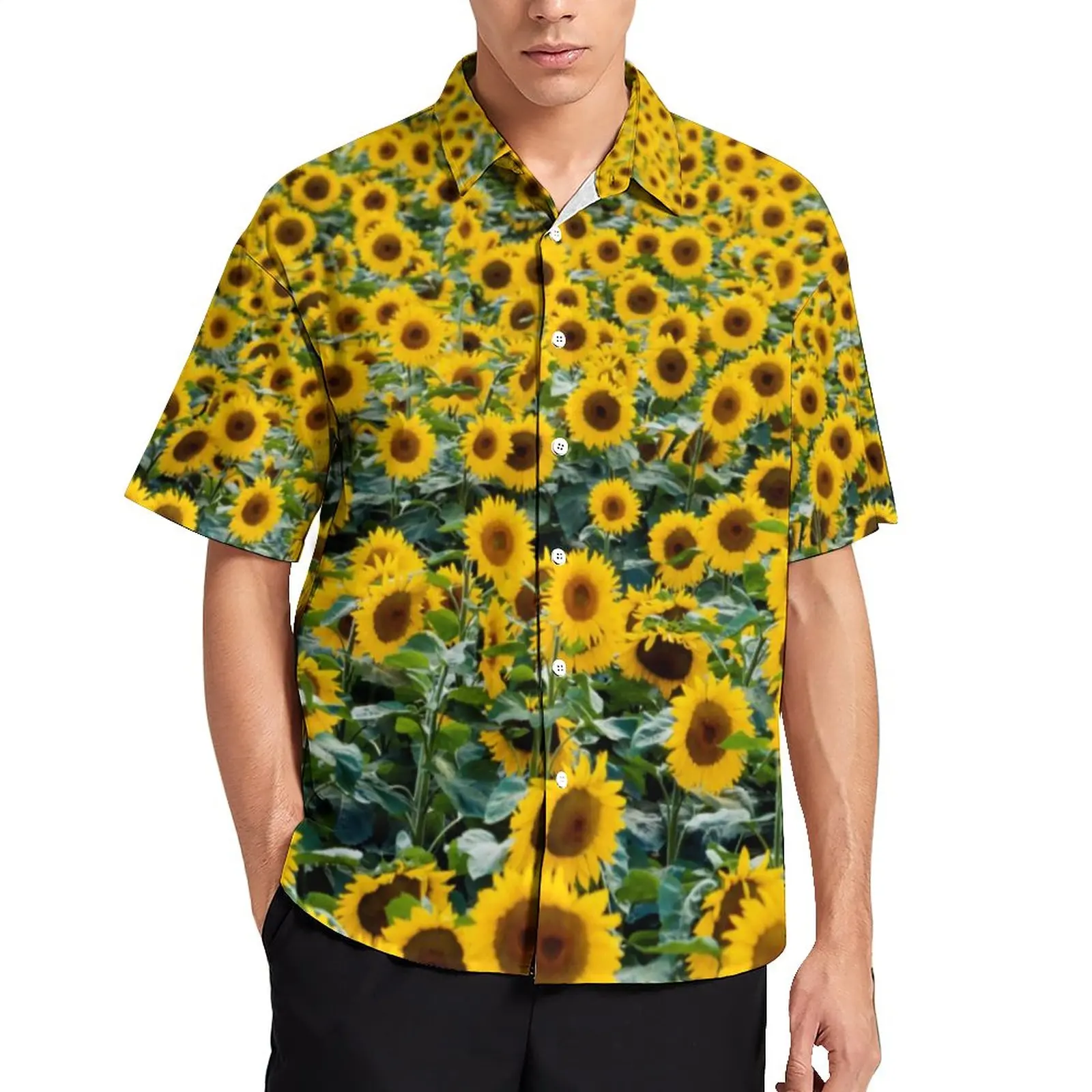 

Field of Sunflower Casual Shirt Yellow Flowers Print Vacation Loose Shirt Hawaii Streetwear Blouses Short-Sleeved Oversize Top