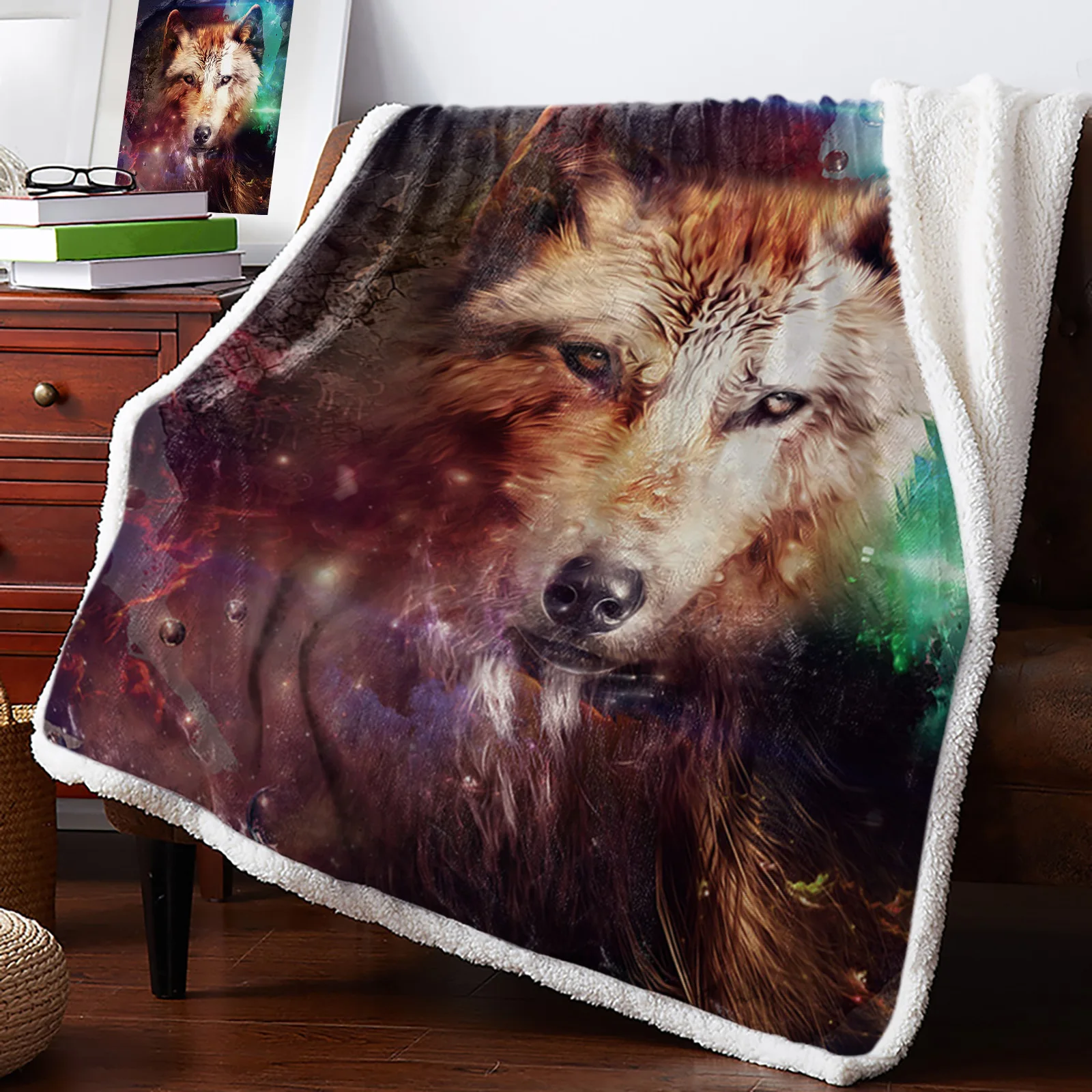 

Gradient Wolf Dream Catcher Fleece Blanket Office Sofa Cashmere Blanket for Bed Cover Bedspread Warm Blankets