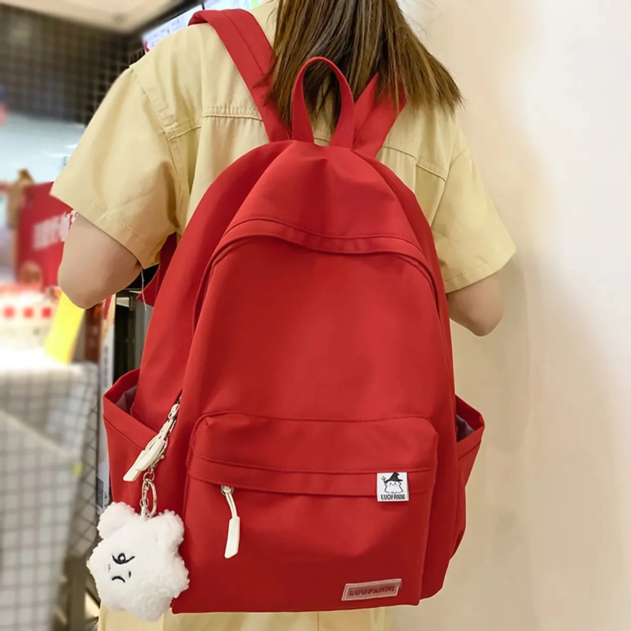 

Lady Red Cute Laptop Trendy Female Travel Waterproof BookBag Fashion Women College Backpack Student Girl Kawaii Nylon hool Bag