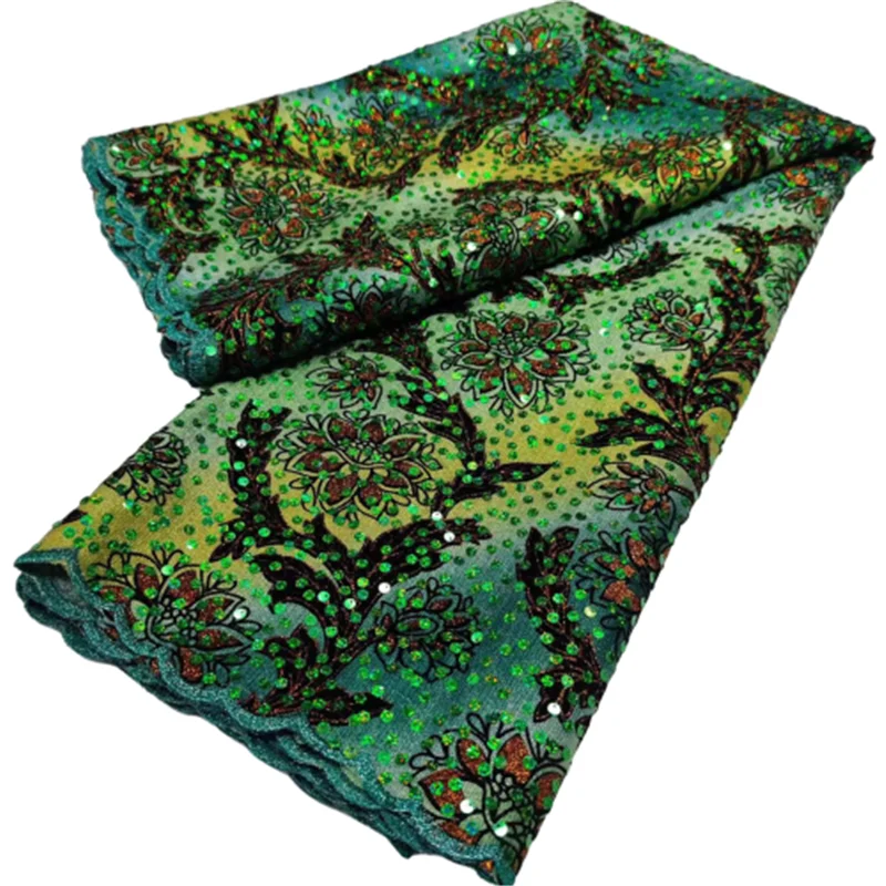 2022 зеленая новейшая дешевая вышивка французская Тюлевая кружевная ткань с