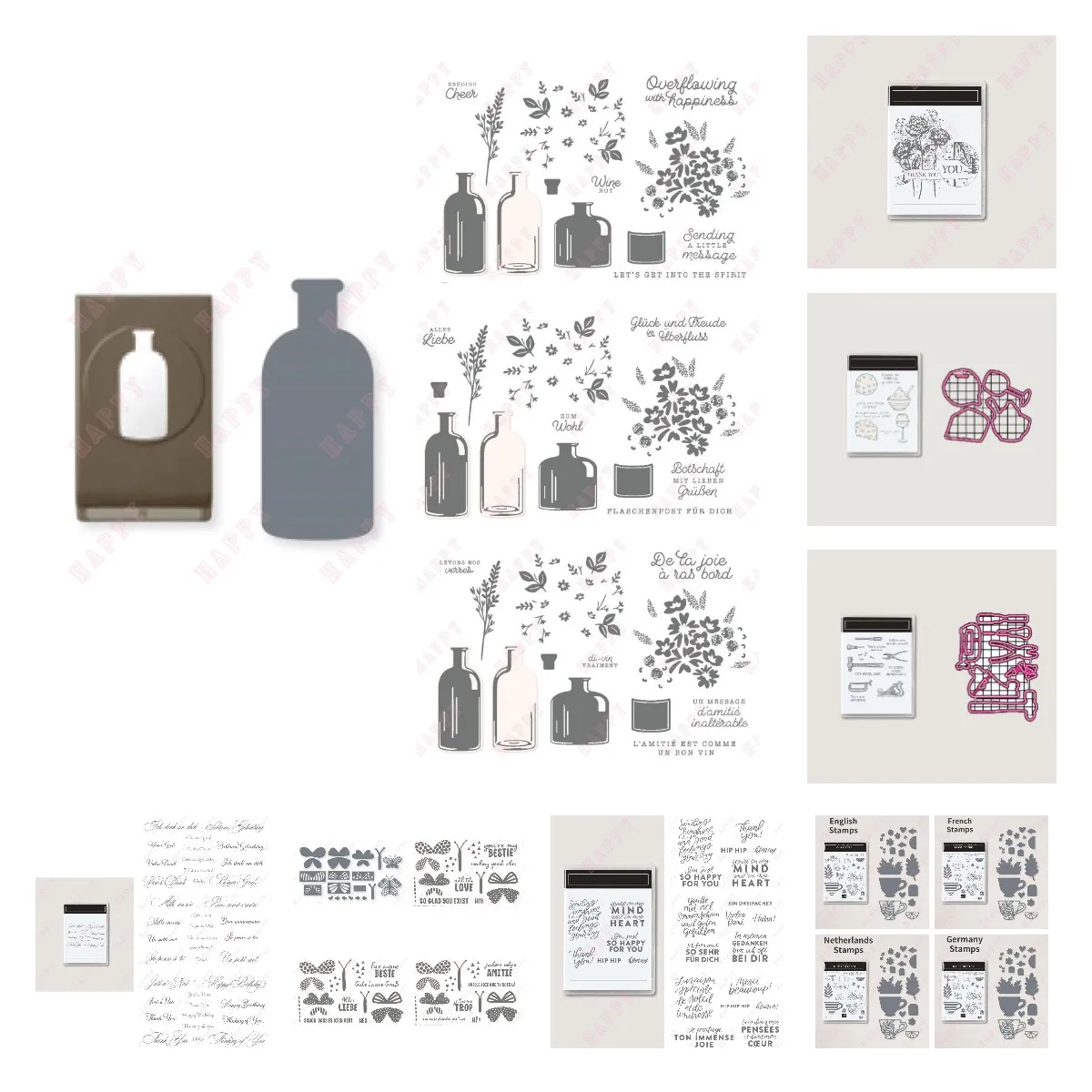 

2022 New Cup of Tea Bottled Happiness Cake Clear Stamps and Cutting Dies Set DIY Card Making Scrapbooking Decor Embossing Molds