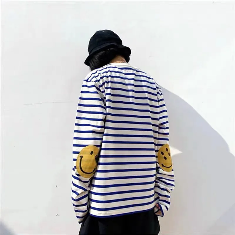 

Повседневная хлопковая футболка с длинным рукавом для мужчин и женщин, с принтом Смайла