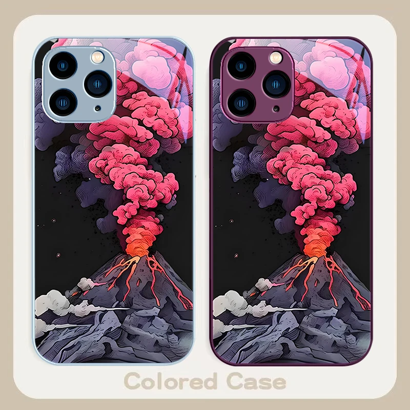 Simple Pink Volcanic Grey purple For Iphone 16 Plus 15 14 13 12 Mini 11 Pro Max X XS XR 7 8 2022 Tempered Glass Phone Case