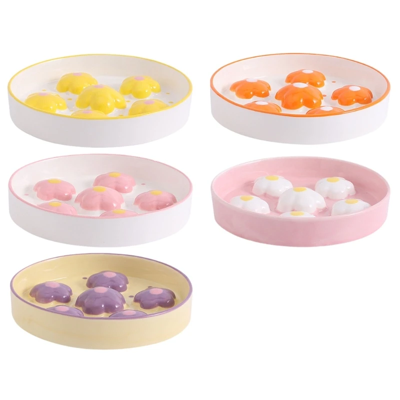 Миска для медленной подачи домашних животных кошек нарисованный вручную цветок