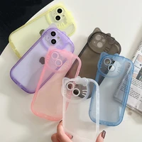 cute cartoon 3d cat lens protective case for iphone 13 11 12 pro max xs xr x 8 7 plus se candy color clear shockproof soft cover