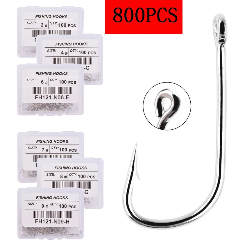 

800 шт. рыболовные крючки разного размера с глазами, цвет белый, большой, очень длинный хвостовик, собственник, офсетный рыболовный крючок, ко...