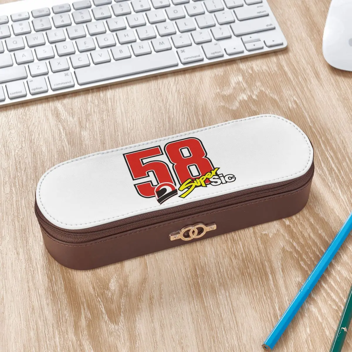 Фото Кожаный пенал Marco Simoncelli 58 Super Sic, сумка для хранения канцелярских принадлежностей, коробка для ручек, пенал для мальчиков и девочек №2