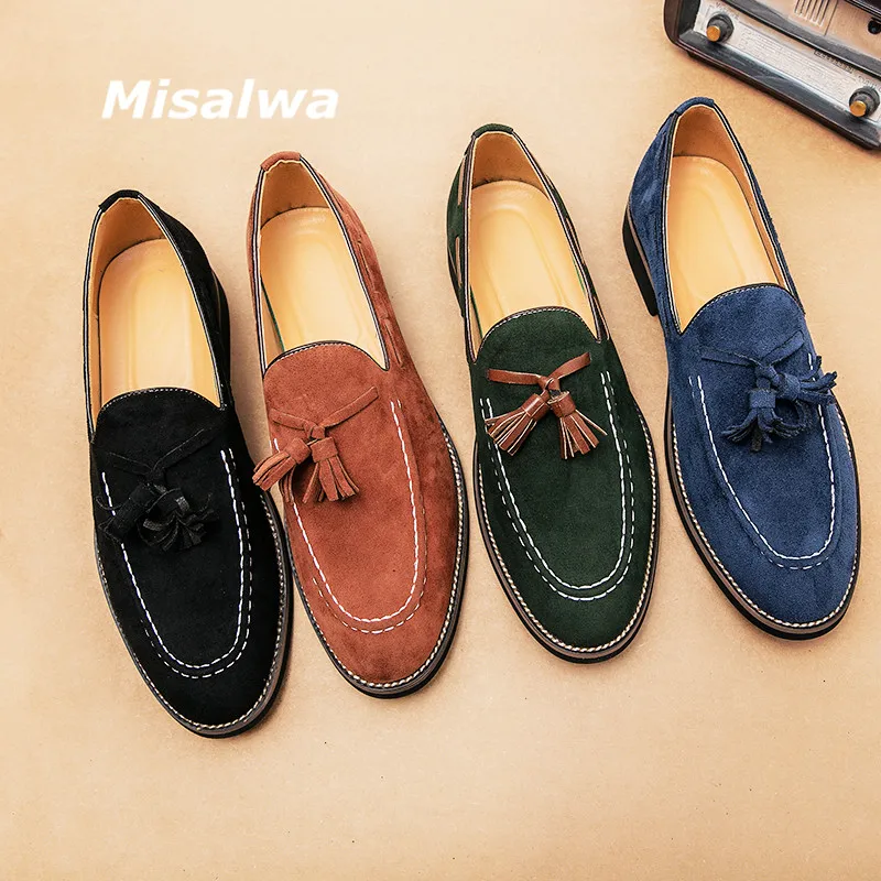 

Misalwa Plus Size 38-47 Tassel Men Formal Shoes Casual Slip on Man Flats Green Party Elegant Ceremony Loafers
